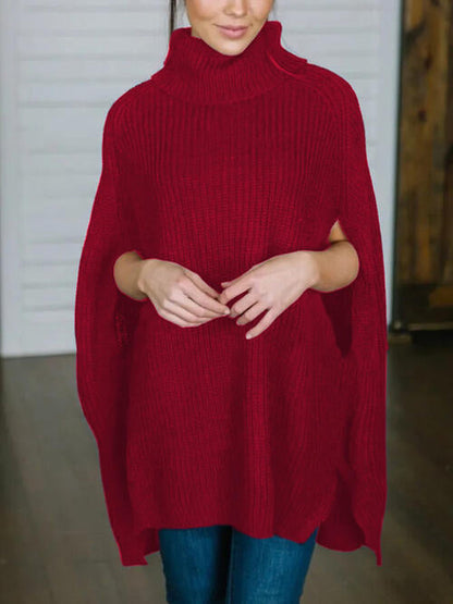 Turtleneck Slit Sleeveless Sweater Brick Red One Size A@Y@M clothes Ship From Overseas sweater sweaters Sweatshirt