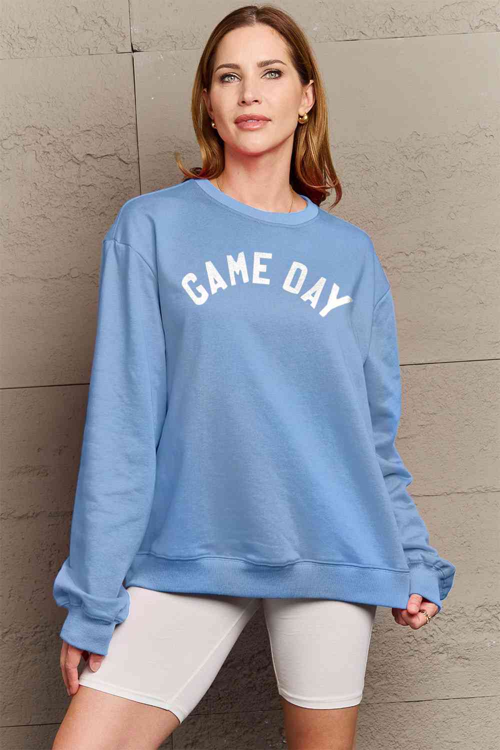 Simply Love Full Size GAME DAY Graphic Sweatshirt Pastel Blue clothes long sleeve long sleeve top Ship From Overseas Shipping Delay 09/29/2023 - 10/04/2023 Simply Love sweater sweaters Sweatshirt