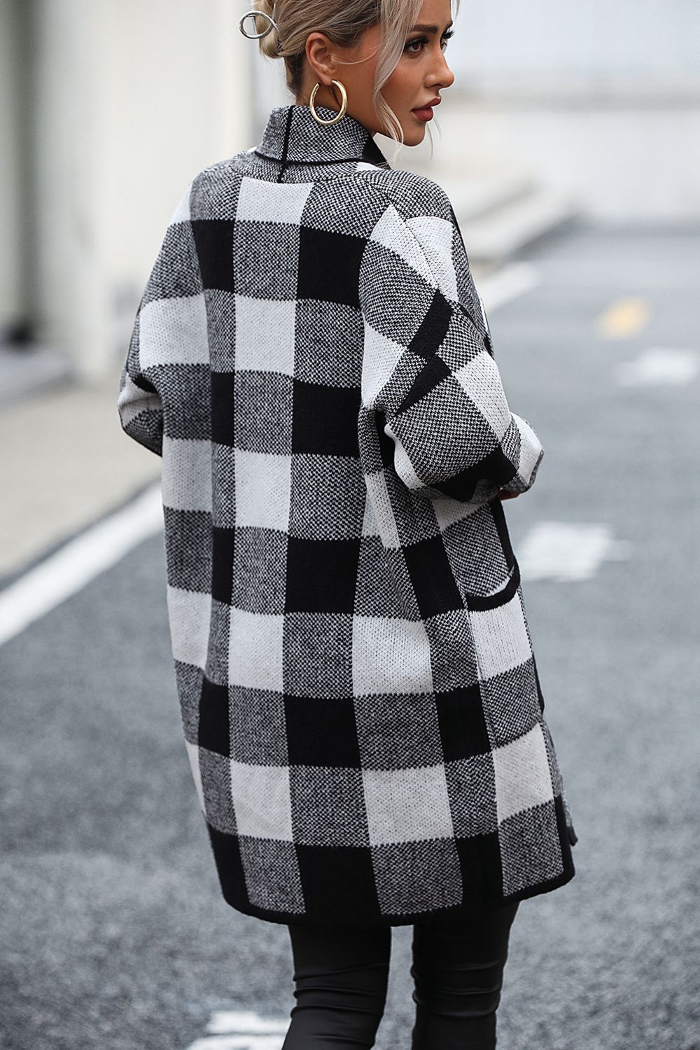 TastyHottie - Plaid Dropped Shoulder Cardigan with Pocket