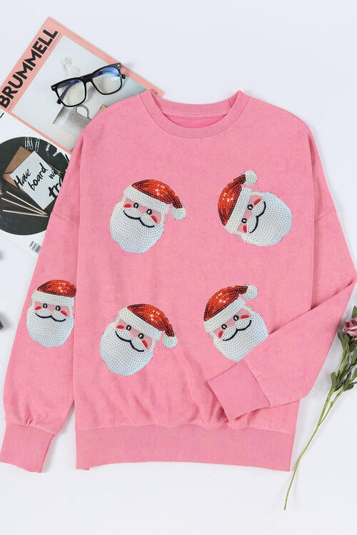 TastyHottie - Sequin Santa Round Neck Slit  Christmas Sweatshirt