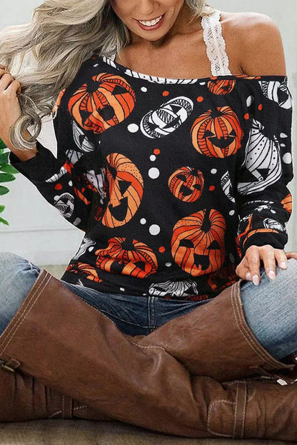 TastyHottie - One Shoulder Jack-O'-Lantern Graphic Sweatshirt