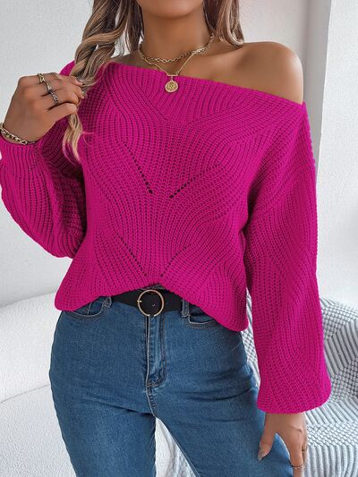 TastyHottie - Openwork  Off The Shoulder Long Sleeve Sweater