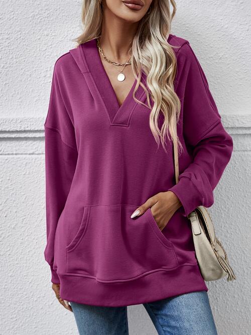 V-Neck Drop Shoulder Long Sleeve Hoodie Cerise Changeable clothes Ship From Overseas Sweater sweaters