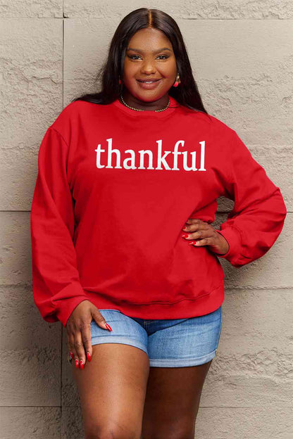 Simply Love Full Size THANKFUL Graphic Sweatshirt Deep Red clothes Ship From Overseas Shipping Delay 09/29/2023 - 10/04/2023 Simply Love sweater sweaters