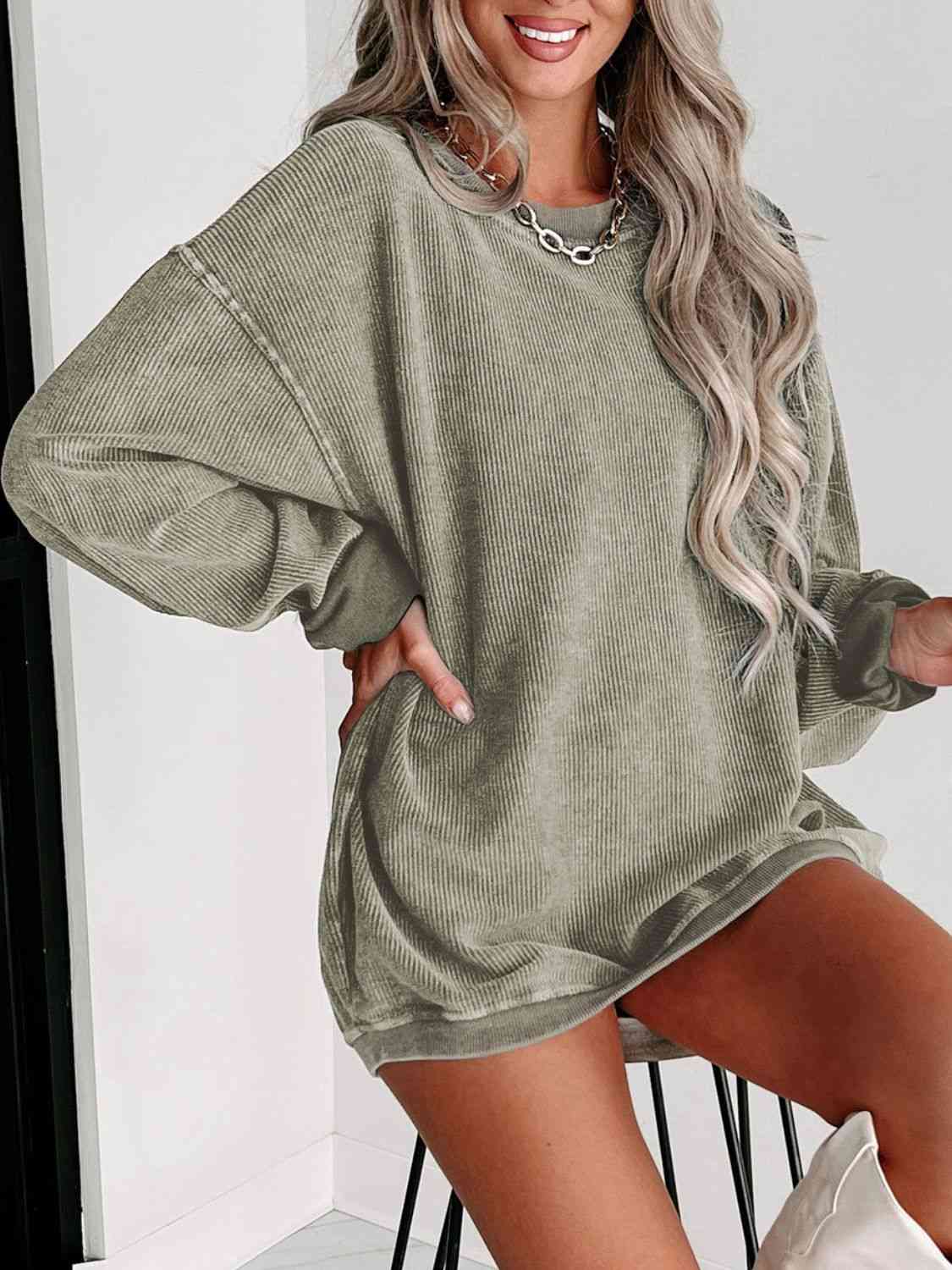 TastyHottie - Round Neck Dropped Shoulder Washed Out Casual Sweatshirt