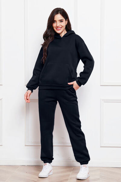 Drop Shoulder Long Sleeve Hoodie and Pants Set, 2 Piece Sweater and Pants Set Black bottoms clothes lounge lounge wear lounge wear sets loungewear loungewear sets S.S.Ni sets Ship From Overseas Sweater sweaters Sweatshirt