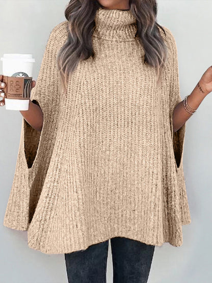 TastyHottie - Turtleneck Dolman Sleeve Poncho Fashion Sweater