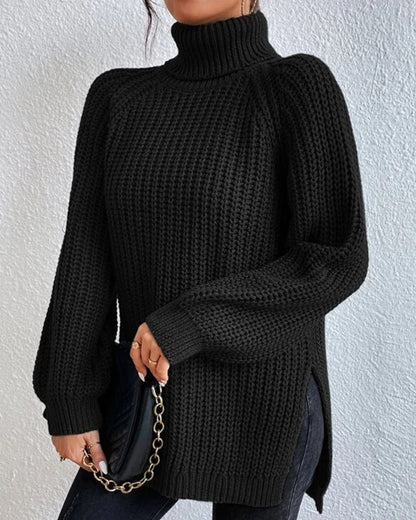 TastyHottie - Raglan sleeve turtleneck slit sweater