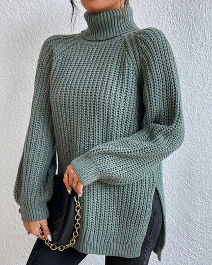 TastyHottie - Raglan sleeve turtleneck slit sweater