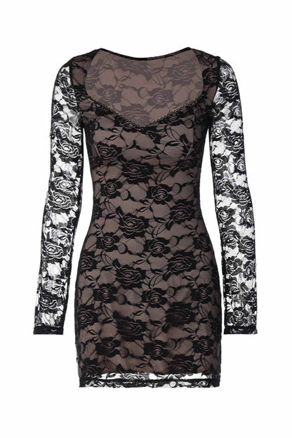 TastyHottie - Lace Cutout Long Sleeve Mini Dress