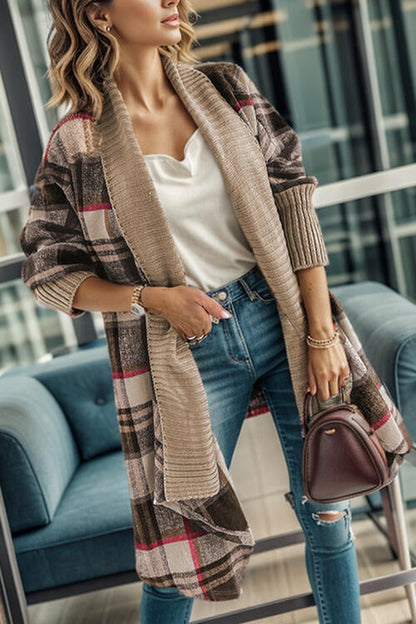 TastyHottie - Plaid Open Front Long Sleeve Long Cardigan