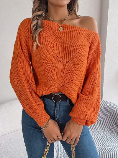 TastyHottie - Openwork  Off The Shoulder Long Sleeve Sweater