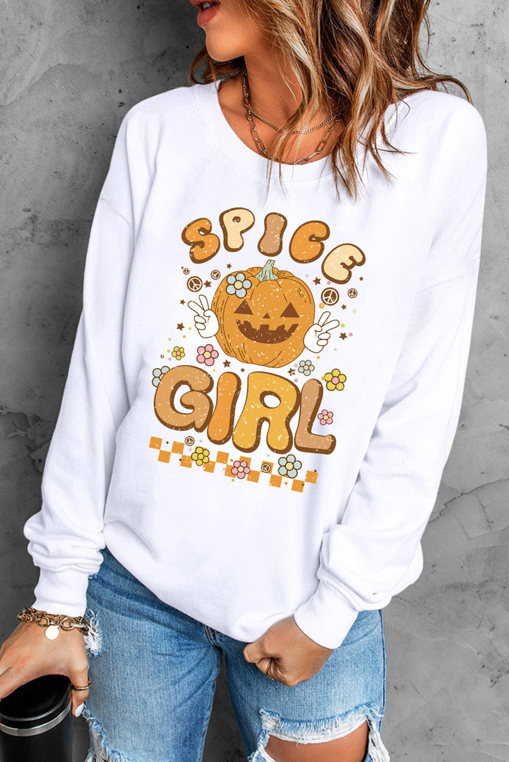 Round Neck Long Sleeve SPICE GIRL Graphic Sweatshirt White clothes long sleeve top Ship From Overseas Sweater sweaters Sweatshirt SYNZ trend