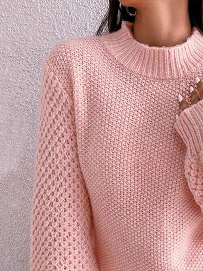 TastyHottie - Openwork Mock Neck Long Sleeve Sweater