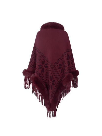 TastyHottie - Fringe Geometric Cape Sleeve Poncho