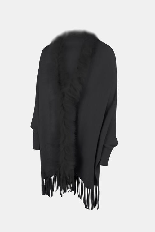 TastyHottie - Fringe Open Front Long Sleeve Poncho