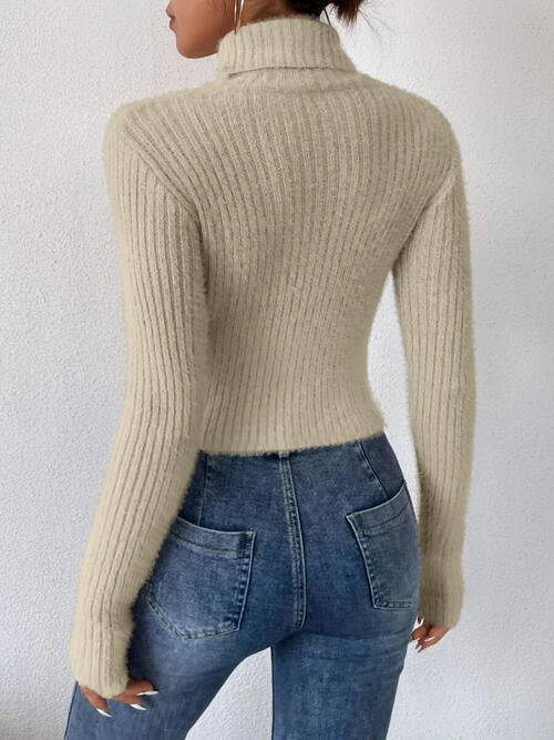 TastyHottie - Ribbed Turtleneck Long Sleeve Sweater