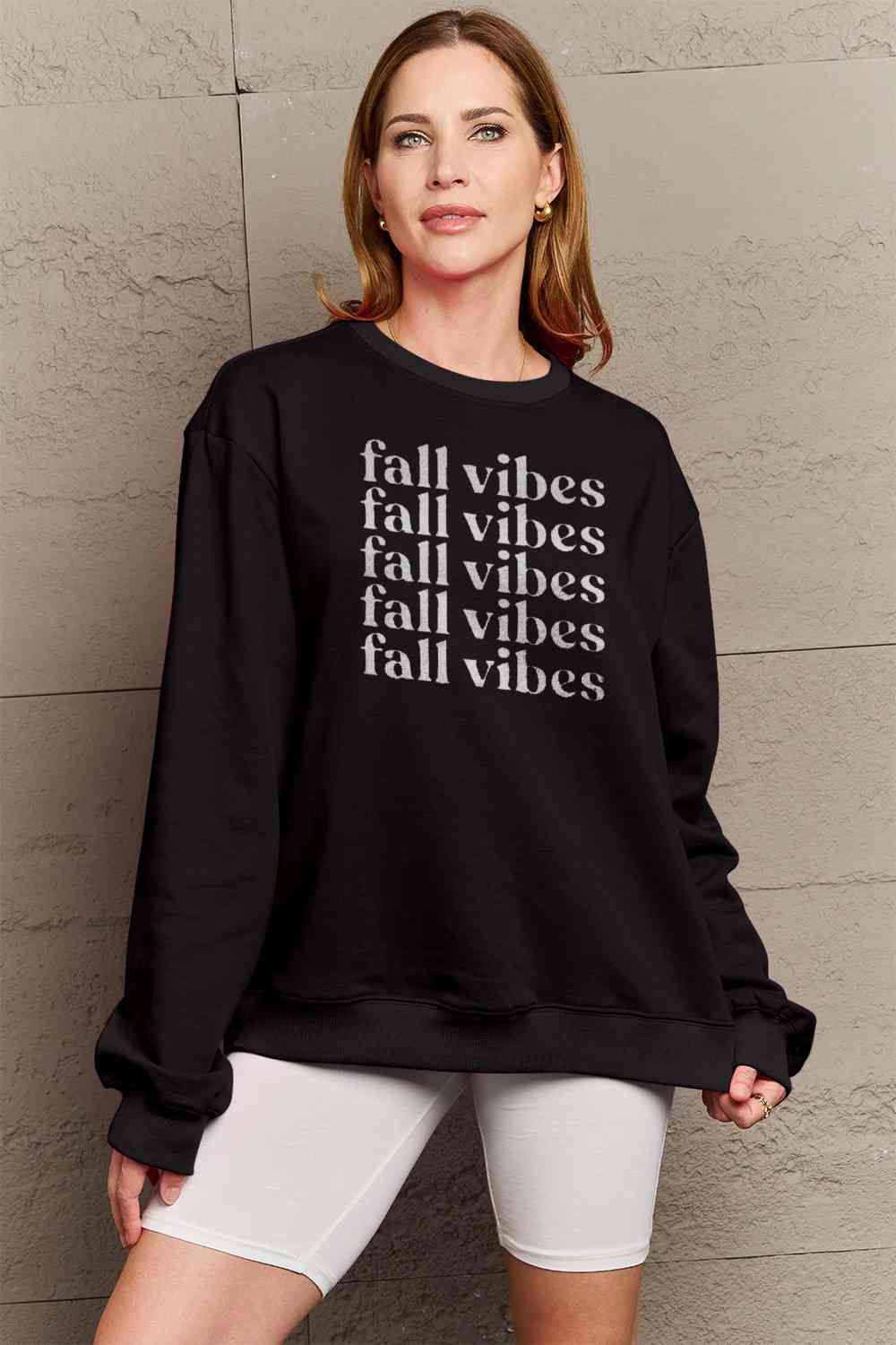 Simply Love Full Size FALL VIBES Graphic Sweatshirt Black clothes Ship From Overseas Shipping Delay 09/29/2023 - 10/04/2023 Simply Love sweater sweaters Sweatshirt