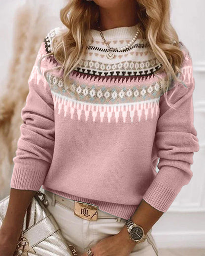 Long Sleeve Printed Pullover Sweaters Pink 2023 f/w 23BF clothes discount pullovers spring Sweaters sweaters & cardigans Tops/Blouses