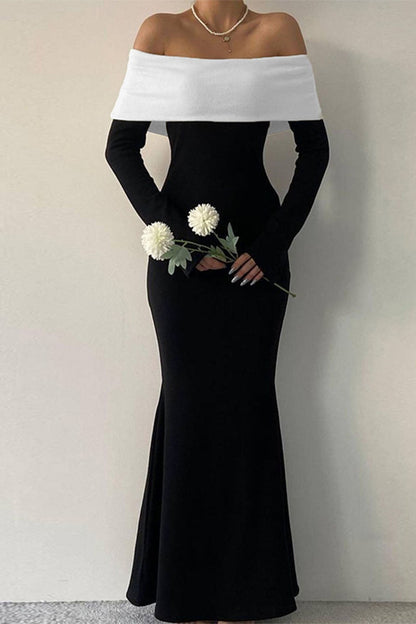 TastyHottie - Contrast Off Shoulder Maxi Dress