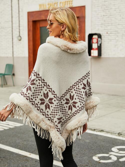 TastyHottie - Fringe Geometric Cape Sleeve Poncho