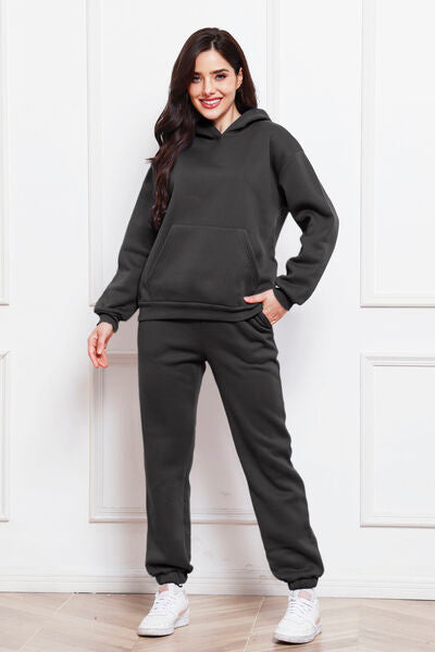 Drop Shoulder Long Sleeve Hoodie and Pants Set, 2 Piece Sweater and Pants Set Charcoal bottoms clothes lounge lounge wear lounge wear sets loungewear loungewear sets S.S.Ni sets Ship From Overseas Sweater sweaters Sweatshirt