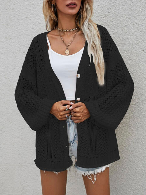 TastyHottie - Openwork Button Front Cardigan