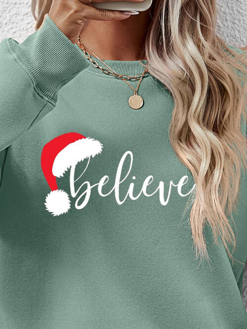 TastyHottie - BELIEVE Graphic Long Sleeve Holiday Christmas Sweatshirt