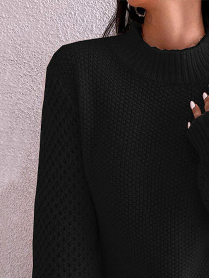 TastyHottie - Openwork Mock Neck Long Sleeve Sweater