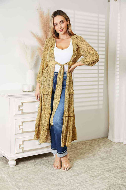 TastyHottie - HEYSON Full Size Tie Front Ruffled Duster Cardigan