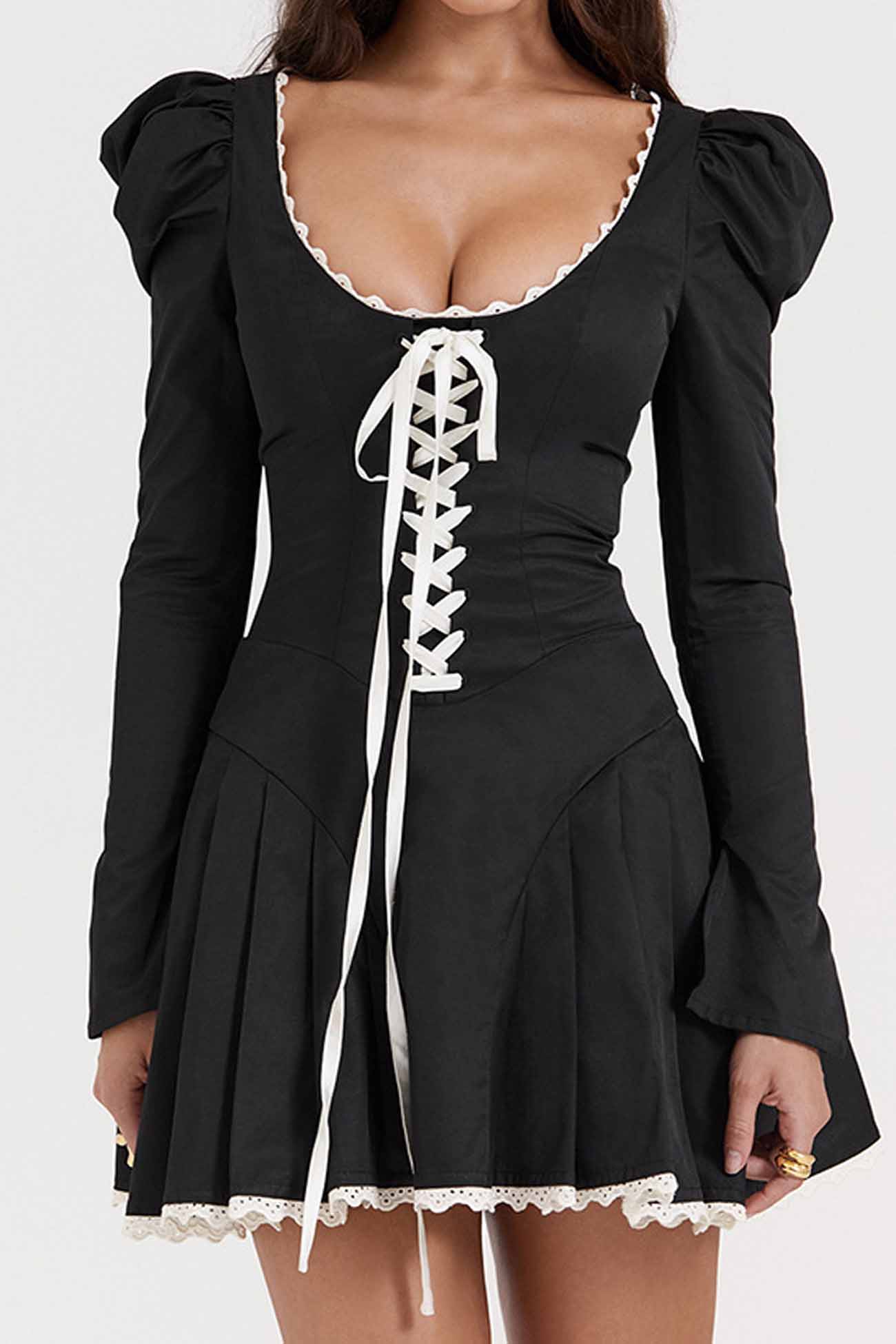 TastyHottie - Lace Up Rushed Corset Mini Dress