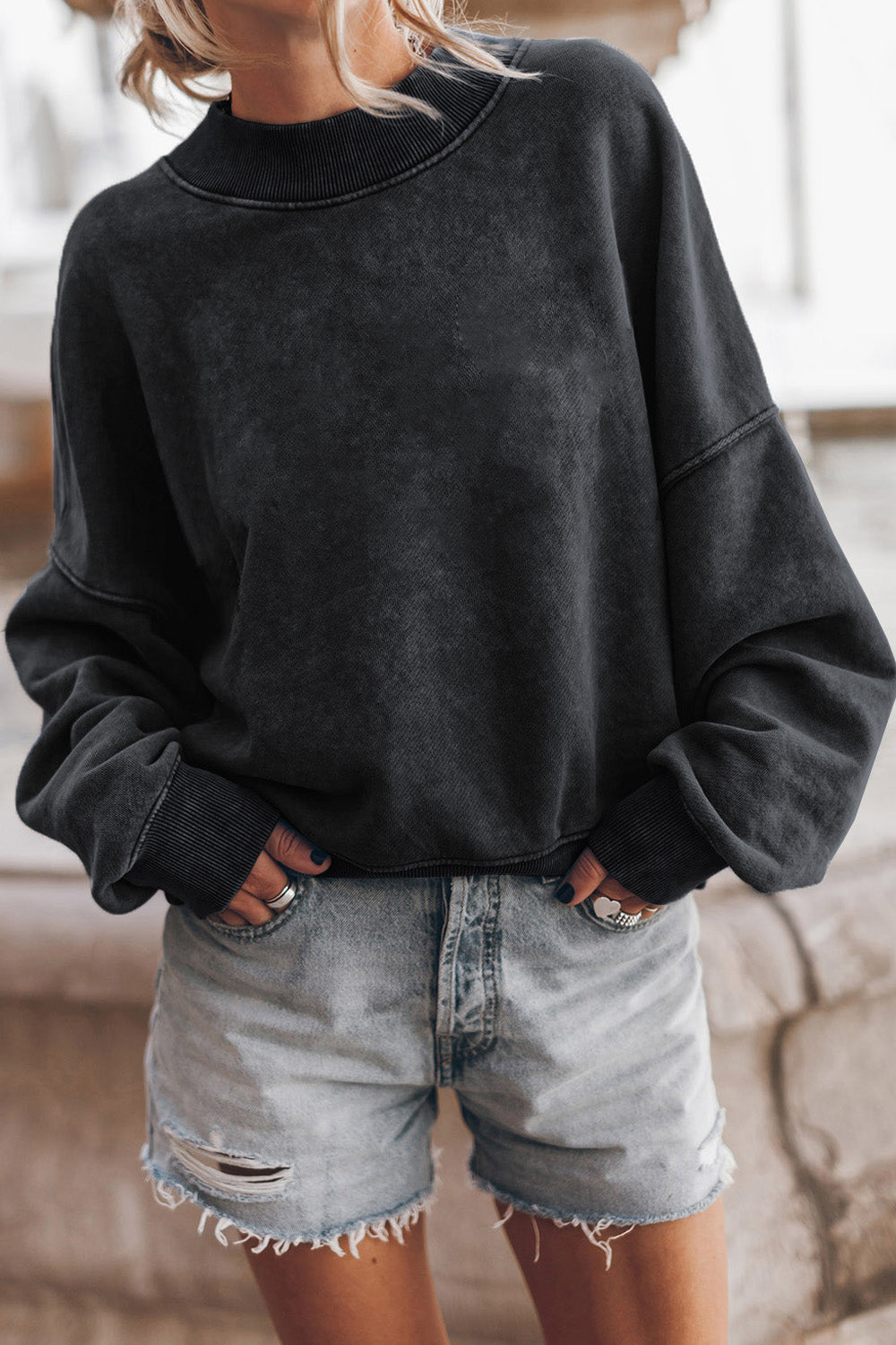 Round Neck Dropped Shoulder Sweatshirt Black clothes long sleeve Orange Ship From Overseas sweater sweaters SYNZ trend