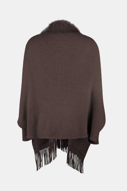 TastyHottie - Fringe Open Front Long Sleeve Poncho