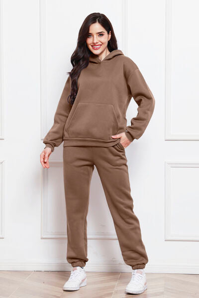 Drop Shoulder Long Sleeve Hoodie and Pants Set, 2 Piece Sweater and Pants Set Taupe bottoms clothes lounge lounge wear lounge wear sets loungewear loungewear sets S.S.Ni sets Ship From Overseas Sweater sweaters Sweatshirt