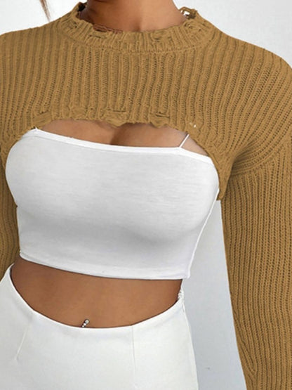 TastyHottie - Distressed Long Sleeve Cropped Sweater