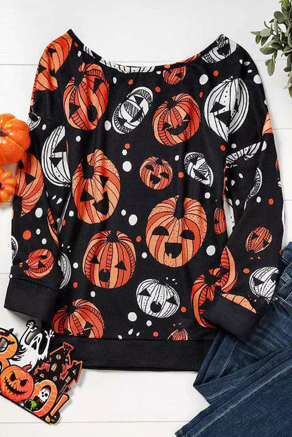 TastyHottie - One Shoulder Jack-O'-Lantern Graphic Sweatshirt