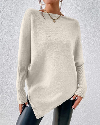 TastyHottie - Solid Color Sweater with Irregular Hem