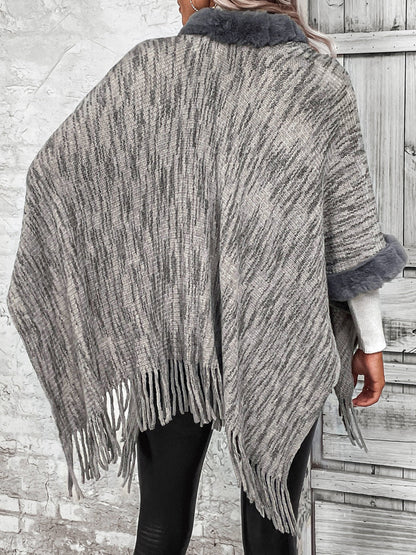 TastyHottie - Open Front Fringe Hem Faux Fur Poncho