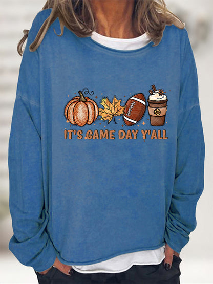 Full Size IT'S GAME DAY Y'ALL Graphic Sweatshirt Cobalt Blue clothes G@L@X long sleeve long sleeve shirt Ship From Overseas Shipping Delay 09/29/2023 - 10/04/2023 Sweater sweaters trend