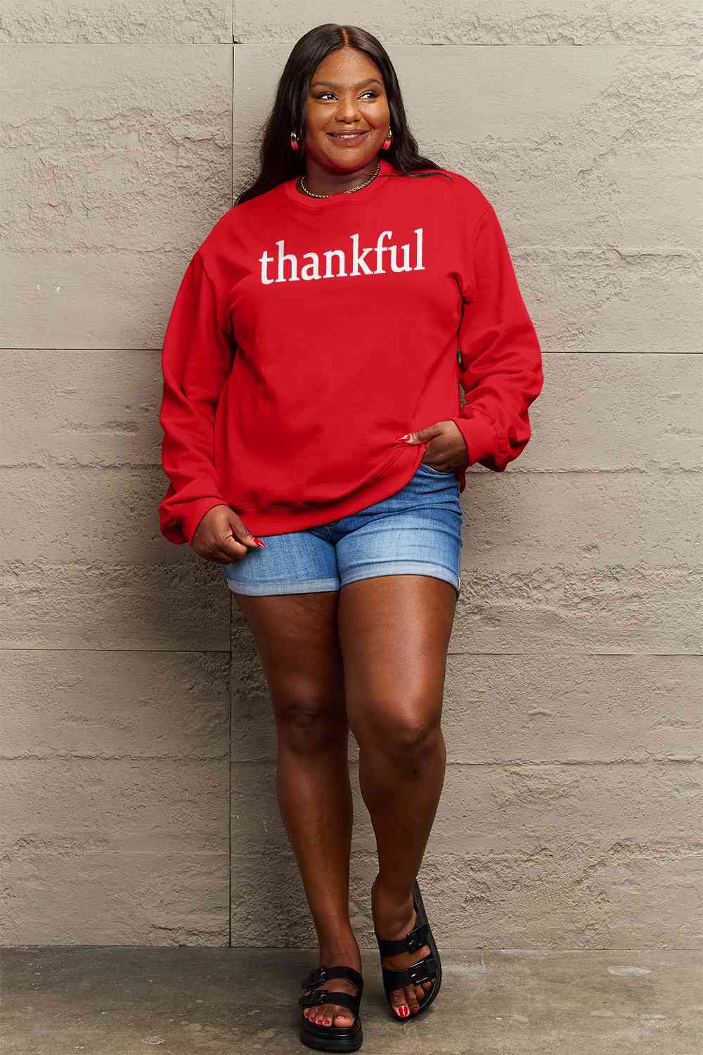 TastyHottie - Simply Love Full Size THANKFUL Graphic Sweatshirt