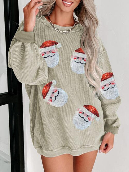 TastyHottie - Sequin Santa Patch Ribbed Sweatshirt Christmas Sweater