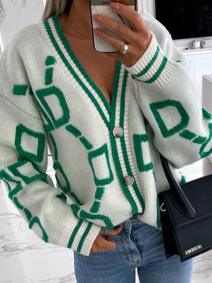 TastyHottie - Geometric Dropped Shoulder Button Down Sweater Cardigan