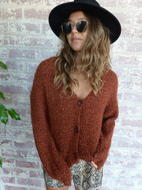 V-Neck Button Up Long Sleeve Cardigan Ochre cardigan cardigans clothes Romantichut Ship From Overseas sweater sweaters Sweatshirt