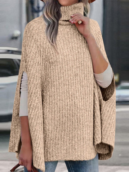 TastyHottie - Turtleneck Dolman Sleeve Poncho Fashion Sweater