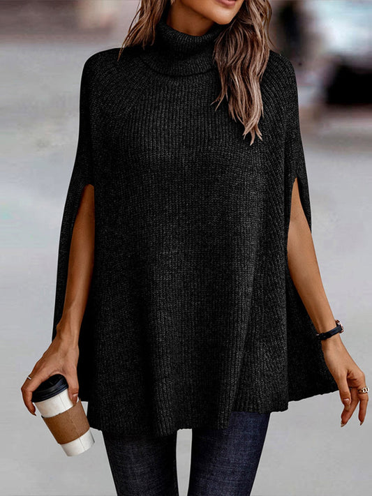 Turtleneck Dolman Sleeve Poncho Fashion Sweater Black clothes long sleeve Romantichut Ship From Overseas Shipping Delay 09/29/2023 - 10/04/2023 Sweater sweaters turtleneck