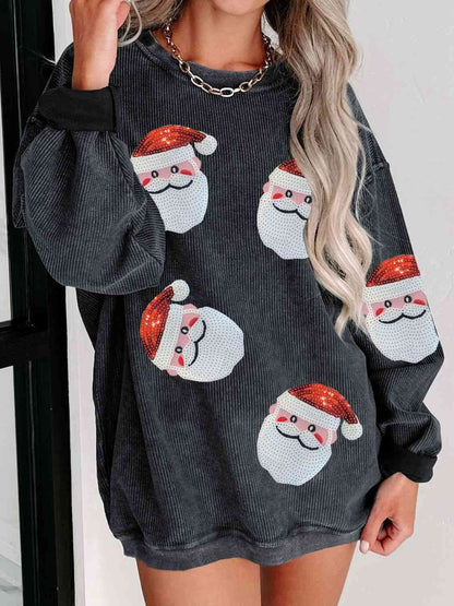 TastyHottie - Sequin Santa Patch Ribbed Sweatshirt Christmas Sweater