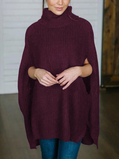 Turtleneck Slit Sleeveless Sweater Plum One Size A@Y@M clothes Ship From Overseas sweater sweaters Sweatshirt