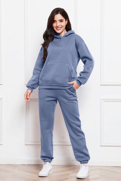 Drop Shoulder Long Sleeve Hoodie and Pants Set, 2 Piece Sweater and Pants Set Misty Blue bottoms clothes lounge lounge wear lounge wear sets loungewear loungewear sets S.S.Ni sets Ship From Overseas Sweater sweaters Sweatshirt