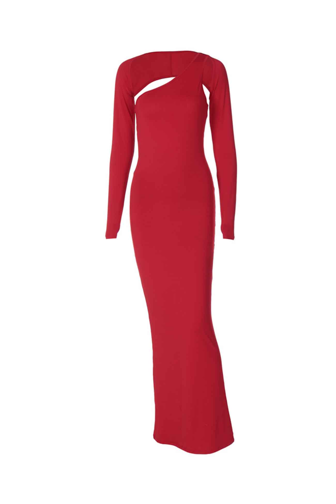 TastyHottie - Cut Out Slant Collar Long Sleeve Midi Dress