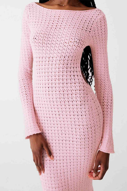 TastyHottie - Hollow Out Long Sleeve Backless Knitted Midi Dress